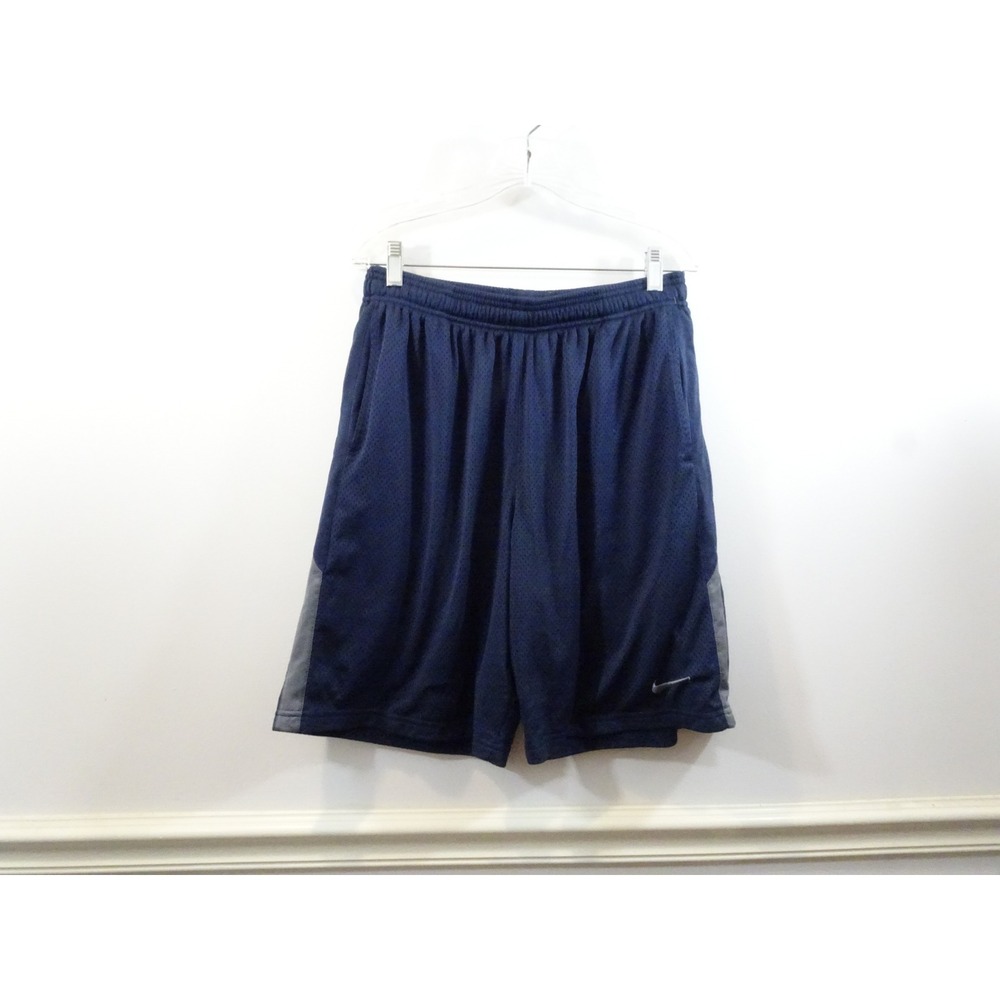 Nike Dri-FIT Mens Navy Blue Mesh Basketball Shorts Large Grey Stripe Athletic
